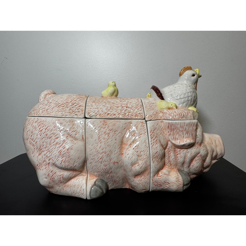 Vintage Pig Cookie Jar Oversized 3 Piece Ceramic Farmhouse Kitchen Decor Hen